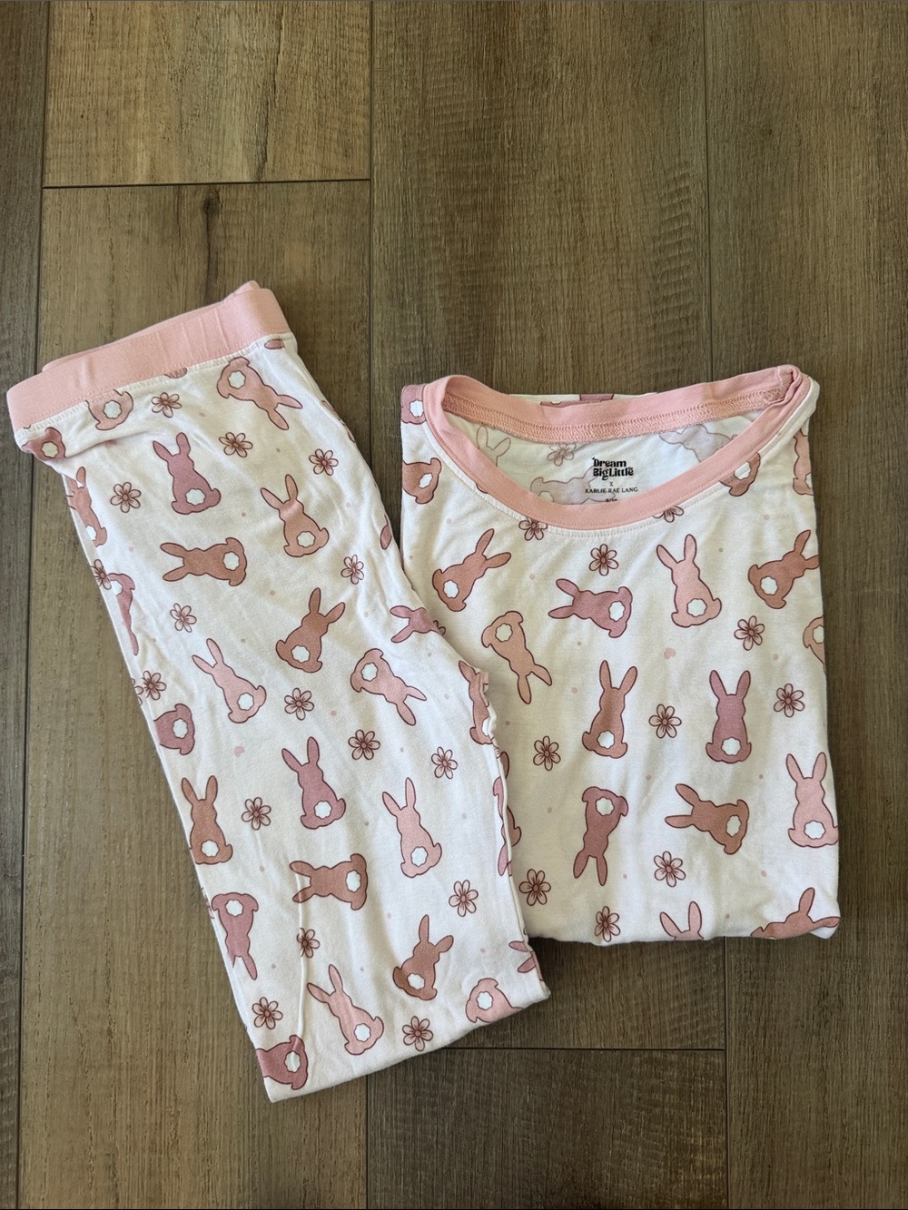 Dream Big Little Co Long Sleeve Pajama Set Pink Bunnies Girls Size 9/10